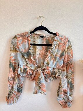 Tropical Print front tie Blouse